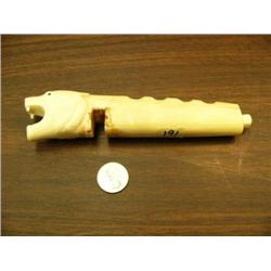 7.5" polar bear head drum handle with walrus ivory (148)