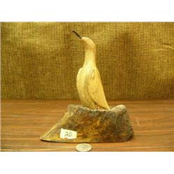 7" whale bone cormorant mounted on fossilized mammoth bone (2)