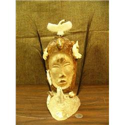 11.5" bone mask with ivory birds, salmon, bears and seal by Aningayou from Savoonga (2)