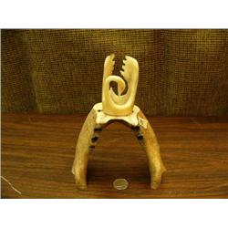 3" cormorant carved from musk ox horn on 5" walrus jawbone base by Aningayou (2)