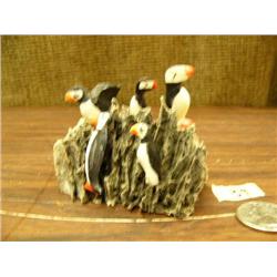 5 bird rookery with ivory puffins mounted on bone base by Mark Seeganna (2)