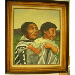 Original oil on canvas of Navajo women and child, copied from Curtis photo 24"x 20" Harvey Goodale (