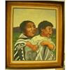 Image 1 : Original oil on canvas of Navajo women and child, copied from Curtis photo 24"x 20" Harvey Goodale (