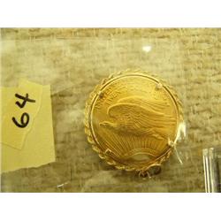 1927 double eagle $ 20 gold piece in 14k gold jewelry bezel mint 2,946,756 - uncirculated condition 