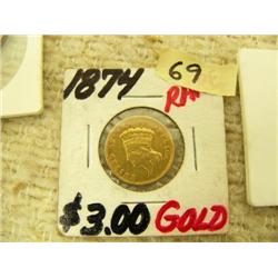 Extremely are $3 gold piece date 1874 made 41820 (154)