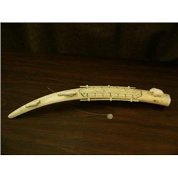 26.5" old scrimshawed ivory tusk by Robert Sebwenna bottom has map of Siberia and coast of Alaska fr