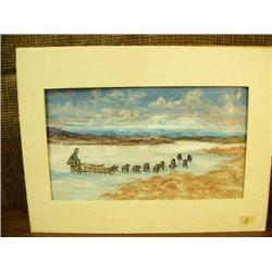 Unsigned George Ahgupuk - done on fish skin in color - image size 13"x8"  - extremely rare (2)