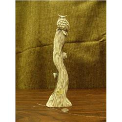 12" owl in tree carved on moose antler by Kay Felber (152)