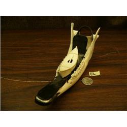 8.5" caribou jaw and baleen sled with seal hide kayak (152)