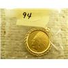 Image 1 : 1908 $10 Indian head gold piece uncirculated condition 14k rope edge gold bezel - made 341486 (154)