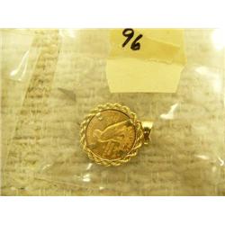 2.5 dollar Indian head gold piece 1914 made in Denver made 448000 mounted in 14 k rope edge bezel (1