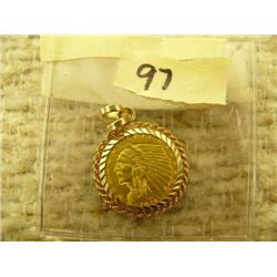 1913 Indian head $5 gold piece mounted in rope bezel mint 722165 extra fine condition. (154)