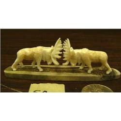 CHOICE on 3: Pair of 2" ivory bull moose mounted on whale bone base 4" long (2)