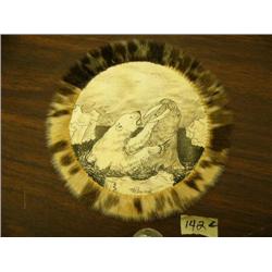 CHOICE on 3: 5.5" by Judy Pelowuk pen and ink drawing on seal skin -polar bear and walrus fighting i