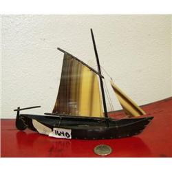 CHOICE on 2 Baleen single masted ships with white on sails: 6-1/2" tall, 6" wide by George Imeroan o