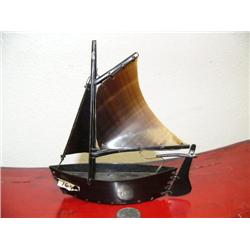 CHOICE on 2 Baleen single masted ships with white on sails: 6-1/2" tall, 6" wide by George Imeroan o