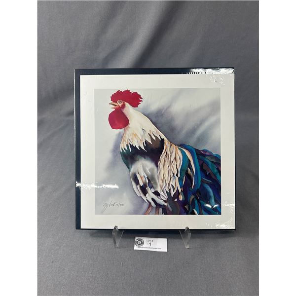 Ltd Ed 77/500 "Happy New Year" Rooster Print By A.J. West. Approx. 11" x 11"