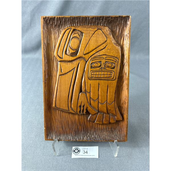 First Nations Wood Carved Eagle By D. Wesley. Approx.. 10" x 7"