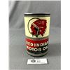 Image 1 : Custom Re-Wrapped (Not Original) Red Indian Motor 1 Gallon Oil Tin w/Contents