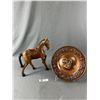 Image 1 : Vintage 10" Embossed Copper Plate- Made in Holland & Hand Painted Wood Horse