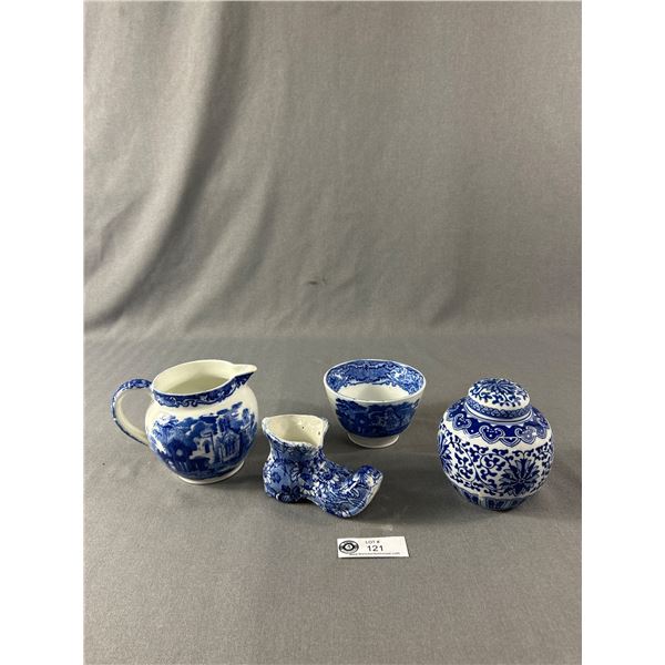 4 Vintage Blue & White Flow Blue China & Foley Boot