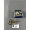 Image 1 : Pretty Vintage Pressed Flower Stained Glass Box & Stork Embroidery Scissors