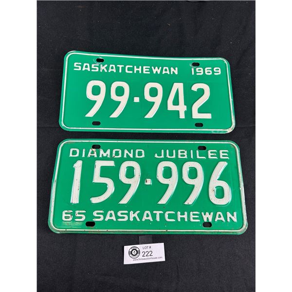 2 Vintage Saskatchewan License Plates - 1969 & Diamond Jubilee