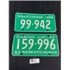 Image 1 : 2 Vintage Saskatchewan License Plates - 1969 & Diamond Jubilee