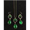 Image 1 : Vintage Silver Tone with Green Stones Pendant Necklace & Pair of Matching Earrings