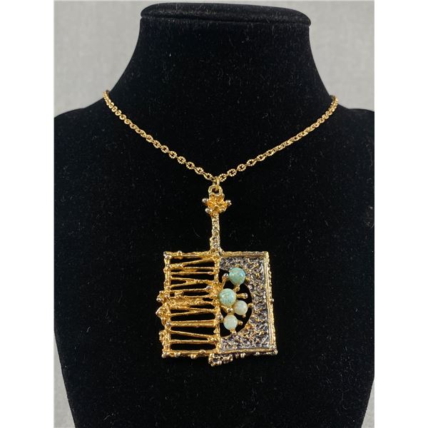 Vintage Gold Plated with Turquoise Pendant Necklace