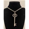 Image 1 : Silver Plated with Rhinestones Key Pendant Necklace. Adjustible to 20"L Key is 3" L