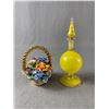Image 1 : Marked 0761/2 Italy Porcelain Flower Basket & Delicate Perfume Bottle Approx. 6 1/2" H