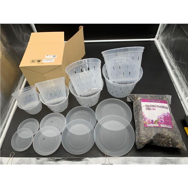 Yilotuce Orchid Potting Mix 2qt & Containers & Saucers