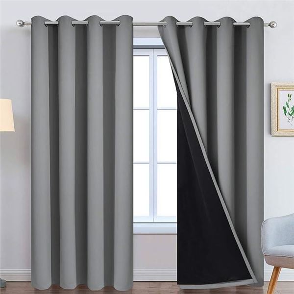 Yakamok 100% Blackout Curtains 96 Inches Long, Total Blackout Lined Curtain Panels for Bedroom, 2 Th