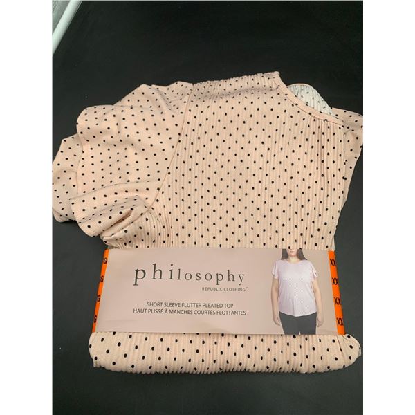 Philosophy Short Sleeve Flutter Pleated Top (XXL)