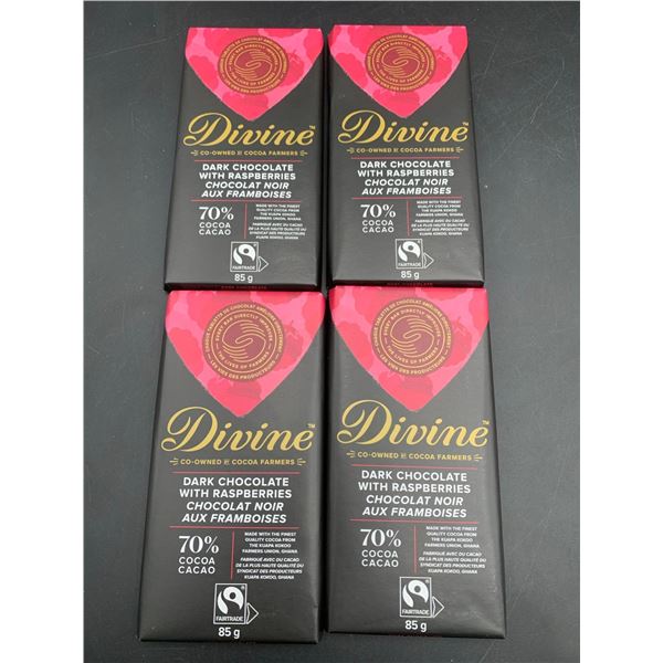 Divine Dark Chocolate with Raspberries Candy Bars (4 x 85g)