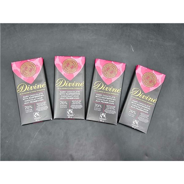 Divine Dark Chcoolate with Raspberries Chocolate Bars (4 x 85g)