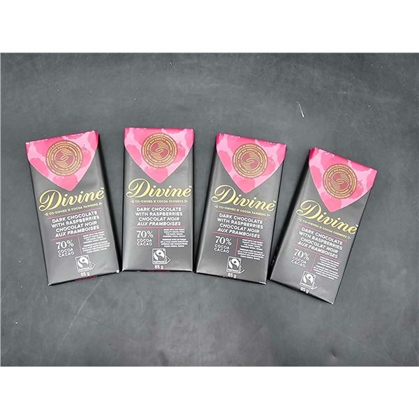 Divine Dark Chcoolate with Raspberries Chocolate Bars (4 x 85g)