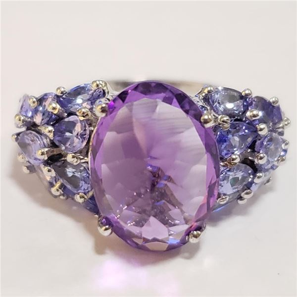 Silver Amethyst Tanzanite Ring (~Size 6) - RING (~length 0 inches) (~weight 5.45g), Suggested Retail
