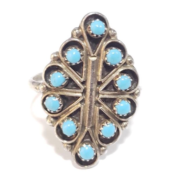 Silver Turquoise Ring (~Size 7) - RING (~length 0 inches), Suggested Retail Value $100