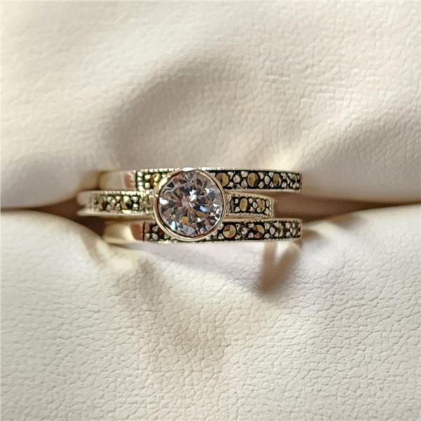 Silver Cubic Zirconia Marcasite Sets (~Size 7) -RING, Suggested Retail Value $150
