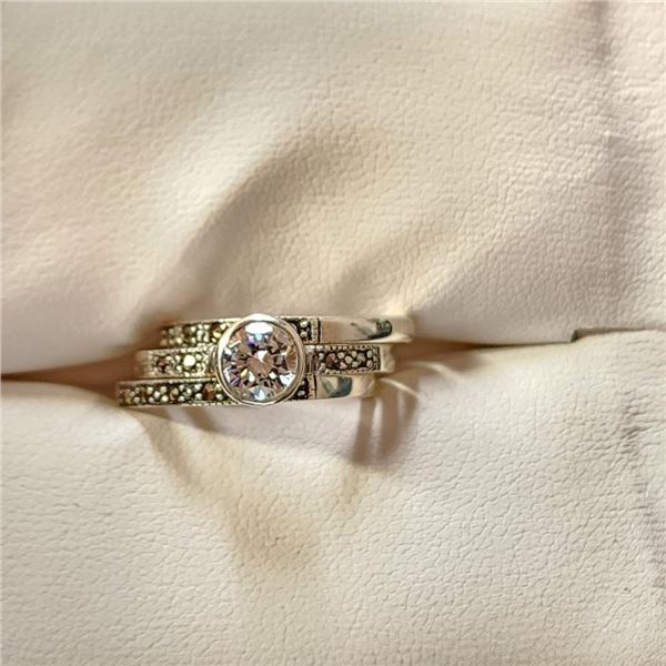 Silver Cubic Zirconia Marcasite Sets (~Size 7) -RING, Suggested Retail Value $150
