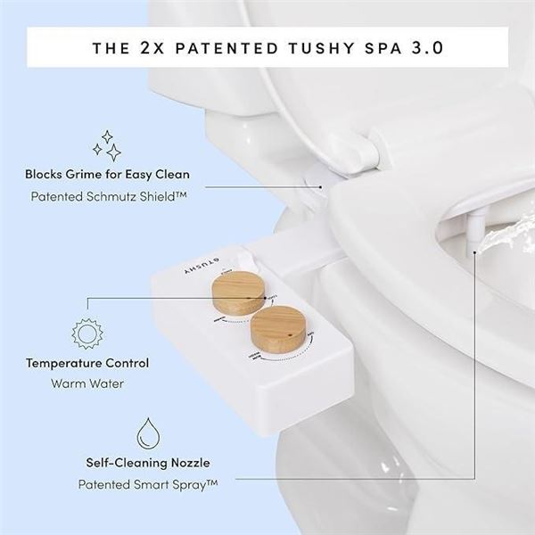 TUSHY 3.0 Spa Bidet Attachment. Cool to Warm Water Temperature Control, Self Cleaning Fresh Water Sp