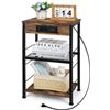 Image 1 : Bedroom Nightstand with Charging Station Industrial 3 Tier End Table with Storage Shelf Farmhouse Si