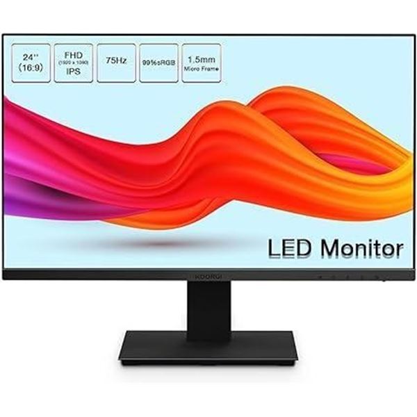 KOORUI 24 Inch Computer Monitor, FHD 1920 x 1080p, 75Hz PC Monitor IPS Display, Frameless, Flicker-F