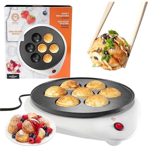 MasterChef Electric Ebelskiver Maker Delicious Homemade Japanese Takoyaki, Donut Holes, Cake Pops, O