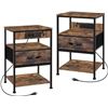 Image 1 : Nightstands Set of 2 with Charging Station, End Table Bedroom Bedside Table with USB Ports, Industri
