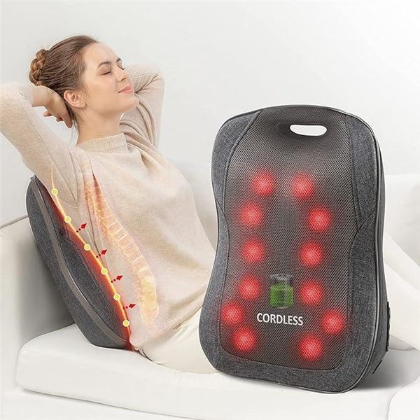 Comfier Cordless Back Massager with Heat, Shiatsu Massage Chair Pad with Adjustable Intensity - Rech