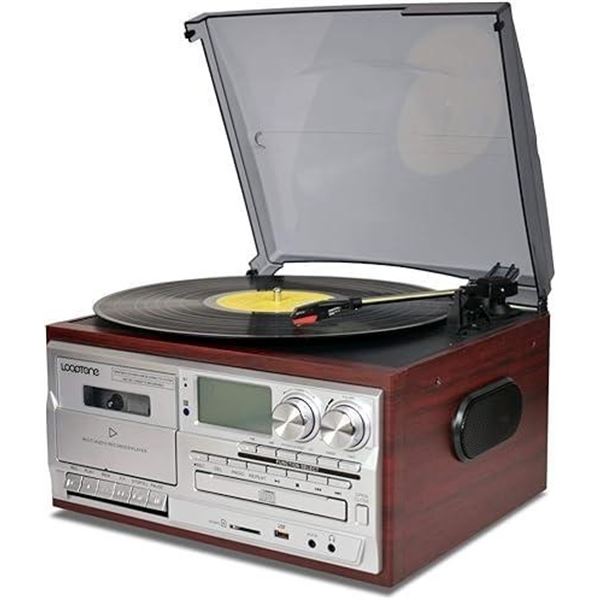 LoopTone Vinyl Record Player 9 in 1 3 Speed Bluetooth Vintage Turntable CD Cassette Player AM/FM Rad