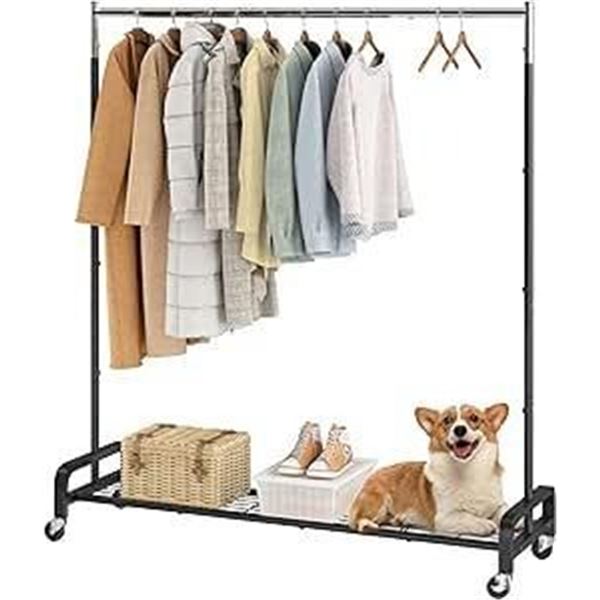 Mesh Belt Pulley Cross Bar Clothes Hanger on Wheels - Not exact as Stock Photo